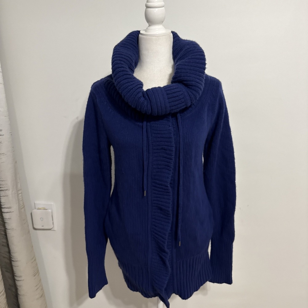 Theory Sweater Cardigan Womens M Blue Funnel Neck Full Zip Wool Cashmere Jacket